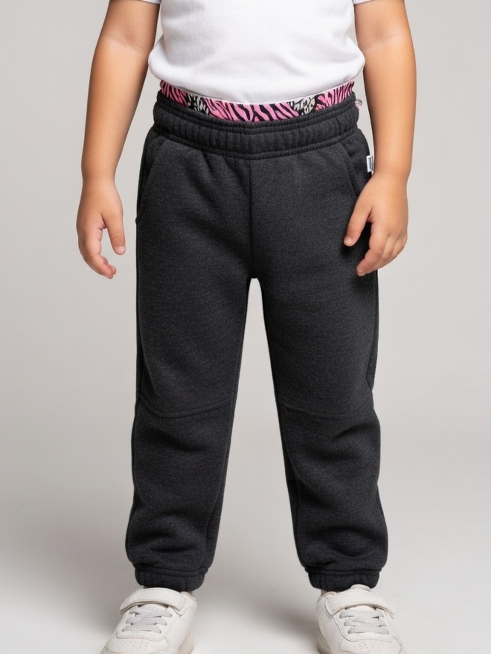 Charcoal Kids Sweatpants with Pink Zebra Waistband